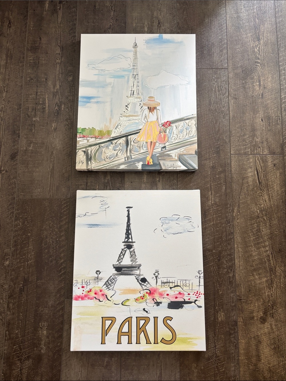 Set of 2 Paris Eiffel Tower Canvas Wall Art Set Colleen Karis Designs 20x24x1.5